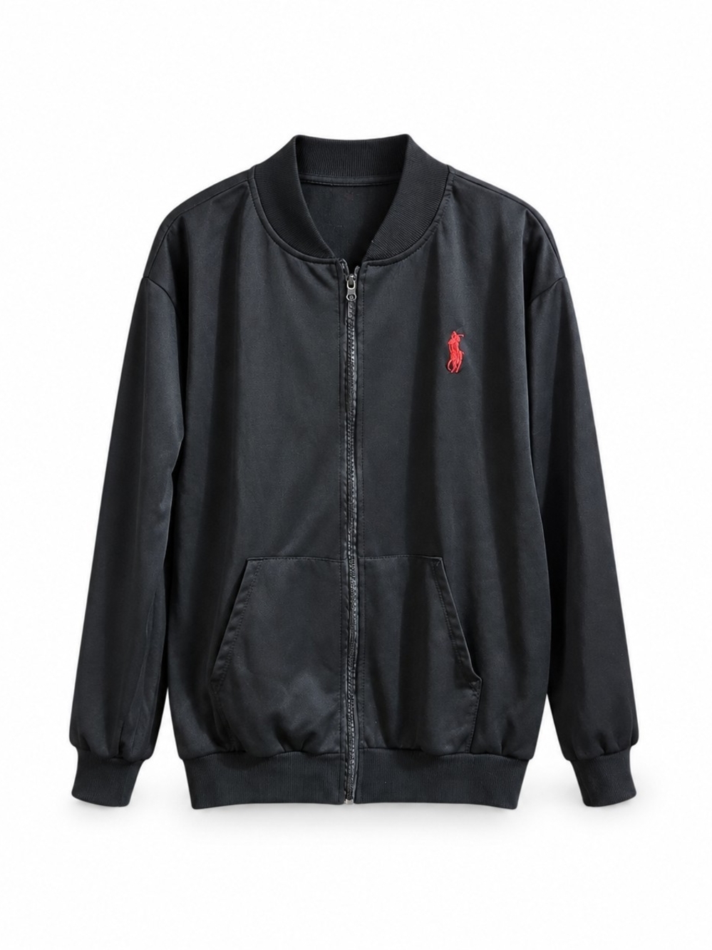 Polo Ralph Lauren [Size] Black Full-Zip Jacket Red Pony Logo Ribbed Collar